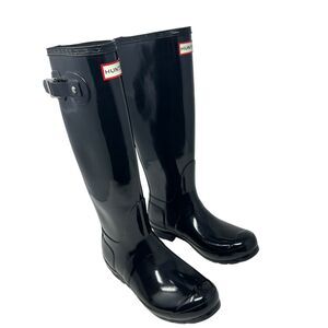 Hunter Women's Black Tall Gloss Waterproof Rain Books Size 6 NWOB